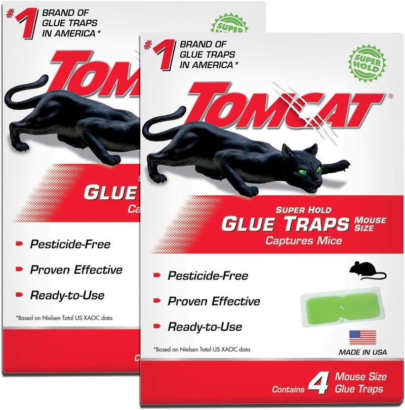 TOMCAT Super Hold Glue Traps Mouse Size for Mice, Cockroaches, Spiders, and Scorpions, Ready-To-Use, 4 Traps (2-Pack) - Image 1
